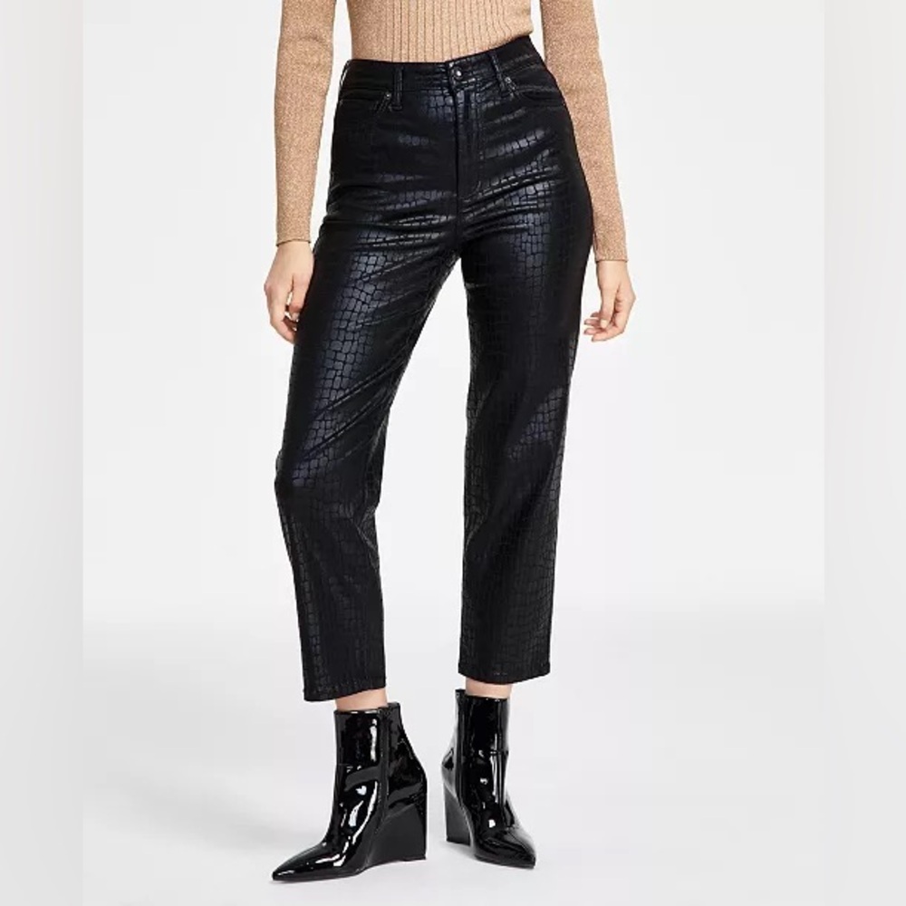 INC International Concepts Black Croc Animal Print Straight-Leg Jeans Plus Size